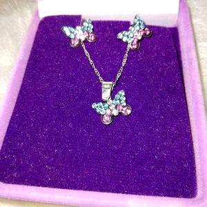 Silver Sensations Multi-Color Crystal Earrings and Necklace Sterling Silver